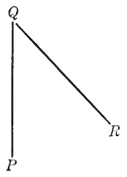 There are three points: P, Q, and R. A line connects P and Q, and another line connects Q and R.